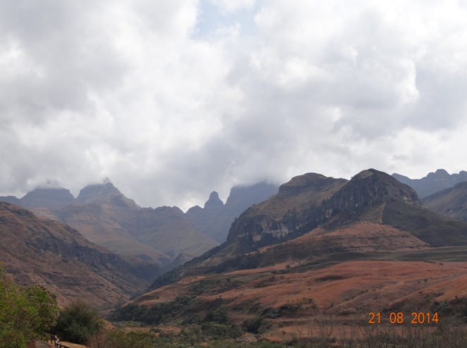 The view of Cathedral Peak on our rainy day of hiking in Central Drakensberg during our Durban Safari Tour