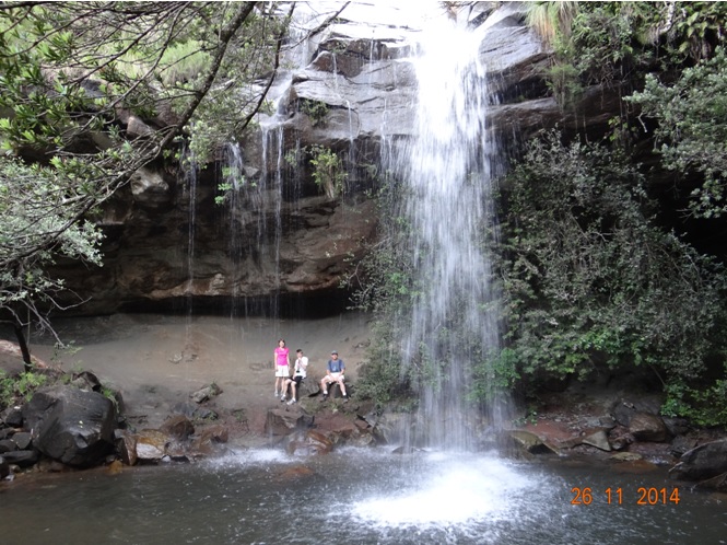 Doreen Falls with my clients behind the falls during our Drakensberg Tour