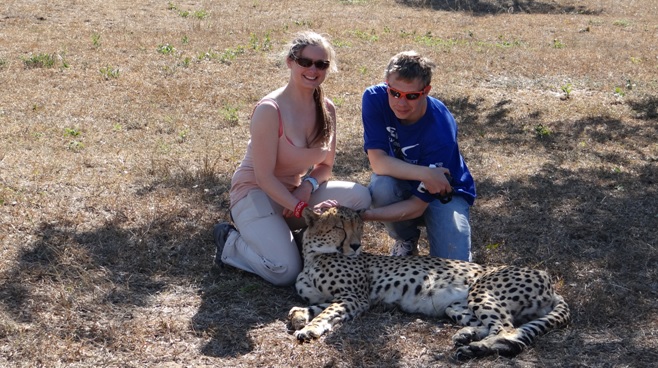 Durban 2 day safari; Guests with Cheetah