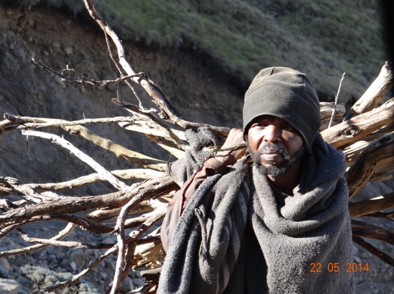The man that collects wood daily in Lesotho on our Sani Pass Day Tour from Durban 22 May 2014