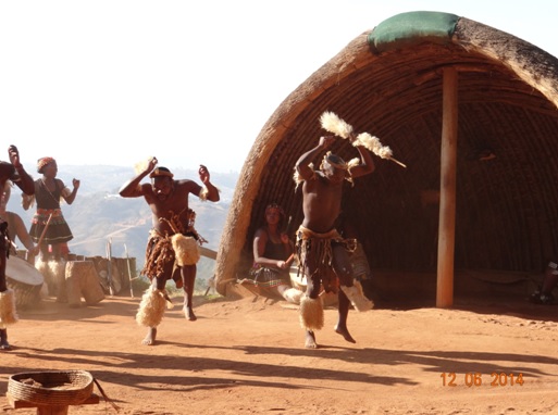 Animated Zulu Dancers on our Durban Day Safari Tour to Tala and Phezulu in the Valley of 1000 Hills 12th June 2014