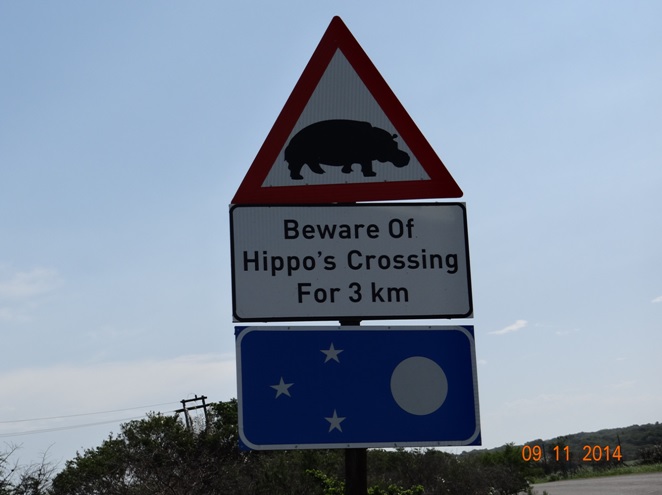 Hippo warning sign at St Lucia estuary om our 2 Day Durban Safari Tour