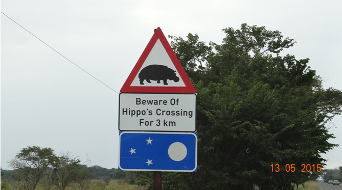 Durban day tour; St Lucia interesting sign for Hippos