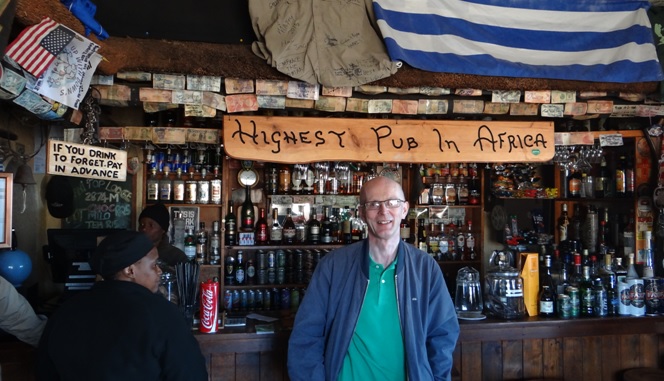 Drakensberg tour; James at the bar of the Highest Pub in Africa