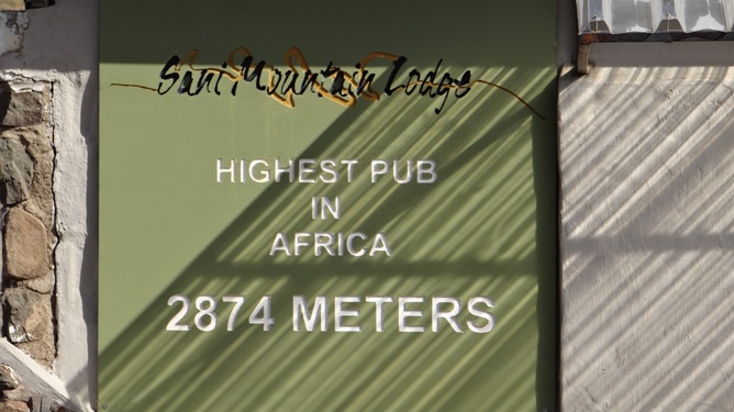 Drakensberg tour; Sign at the Highest Pub in Africa